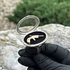 Silver Locket Oval Glass Large Ring with Derringer Pistol