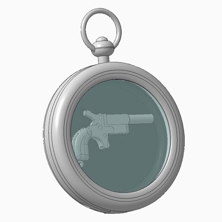 Silver Locket Pendant with Miniature Pistol Inside