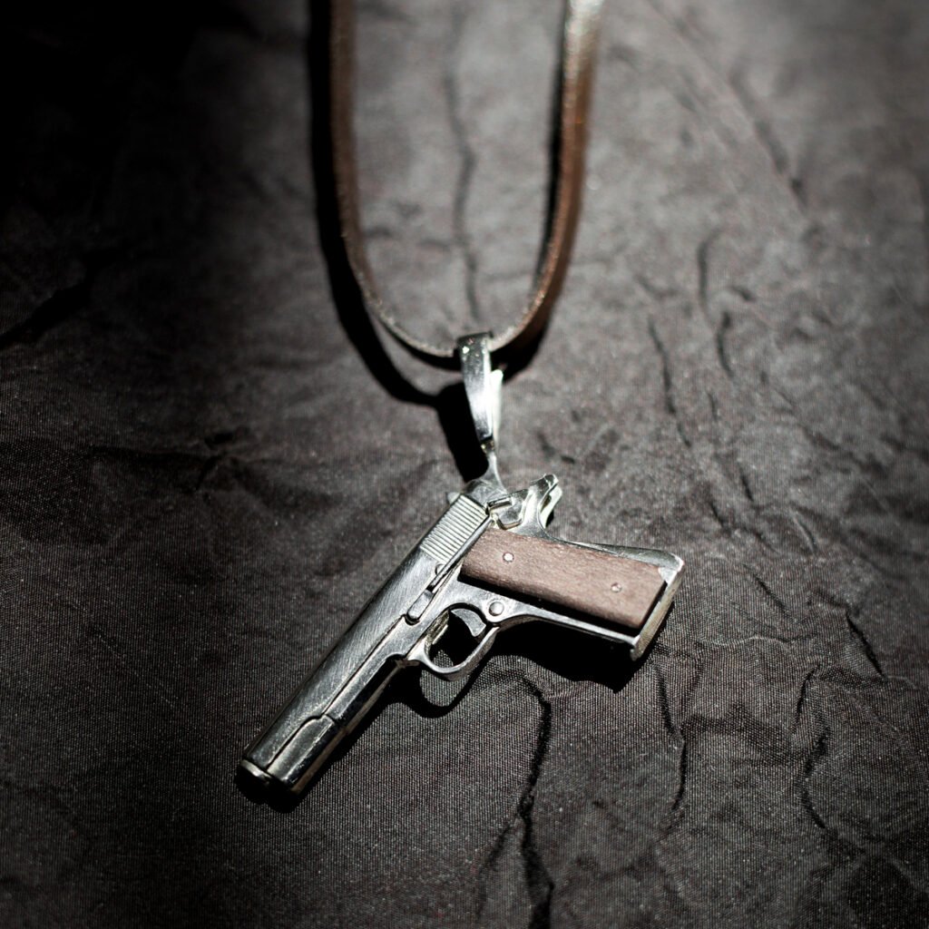 Handcrafted silver pendant Colt 1911