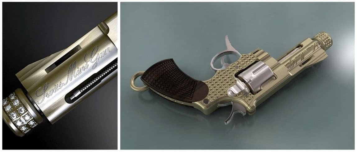 Golden Handgun with Diamonds Swiss Mini Gun