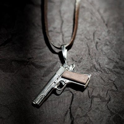 Colt-1911-Silver-Pendant-01.jpg Gun Necklace with Silver Pistol Colt 1911 Pendant